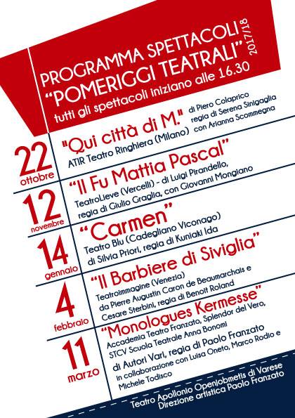 Calendario Pomeriggi Teatrali XIII edizione